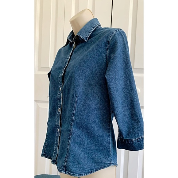 SONOMA Sz PM Stretch Blue Denim Button Down Shirt - Picture 4 of 7